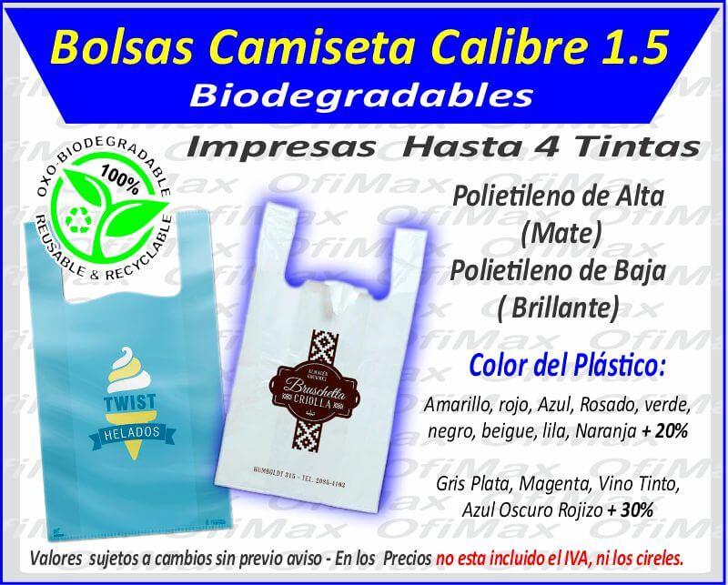 bolsas plasticas tipo camiseta  biodegradables calibre 1,5